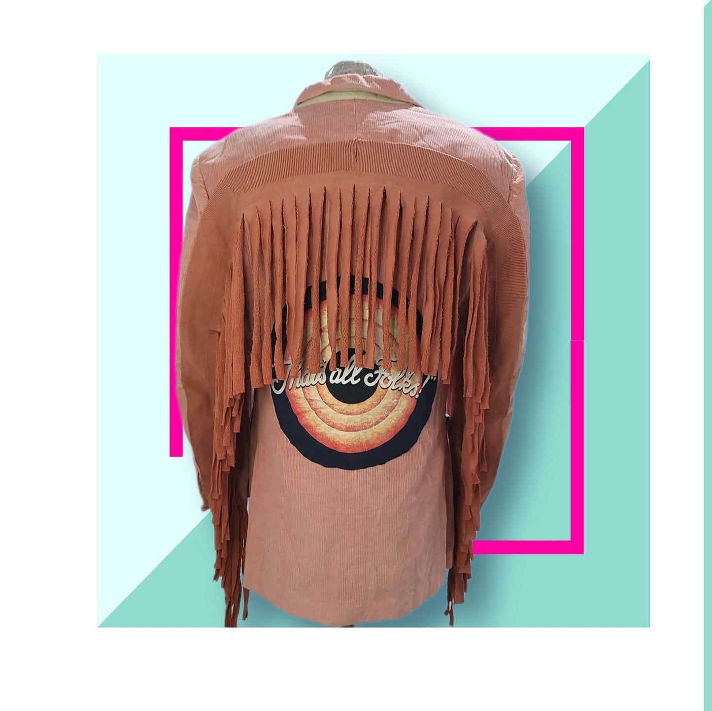 Oversized patch blazer with CARTOONS  AND FRINGE theme