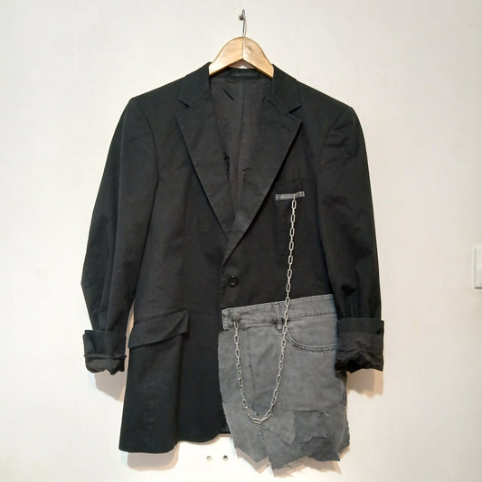 Black blazer oversized with denim patches and chain DJ theme