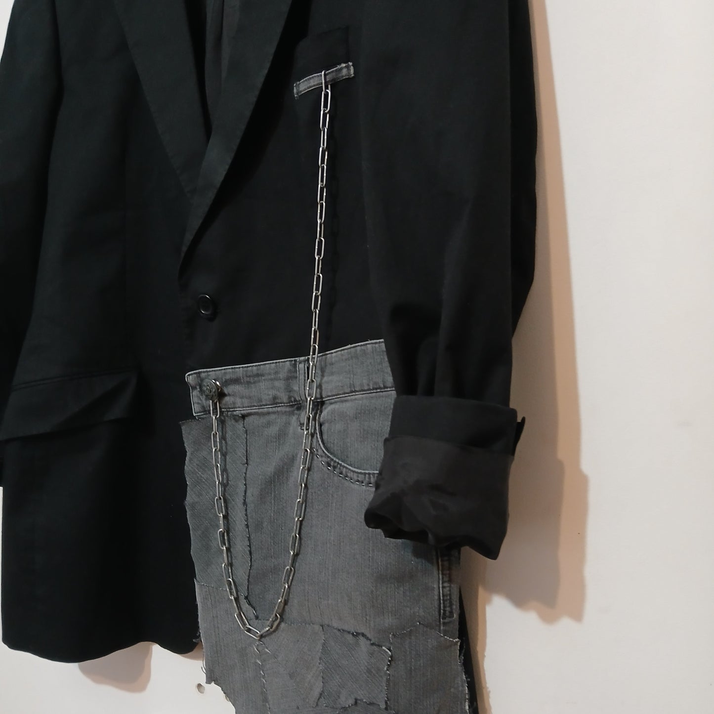 Black blazer oversized with denim patches and chain DJ theme