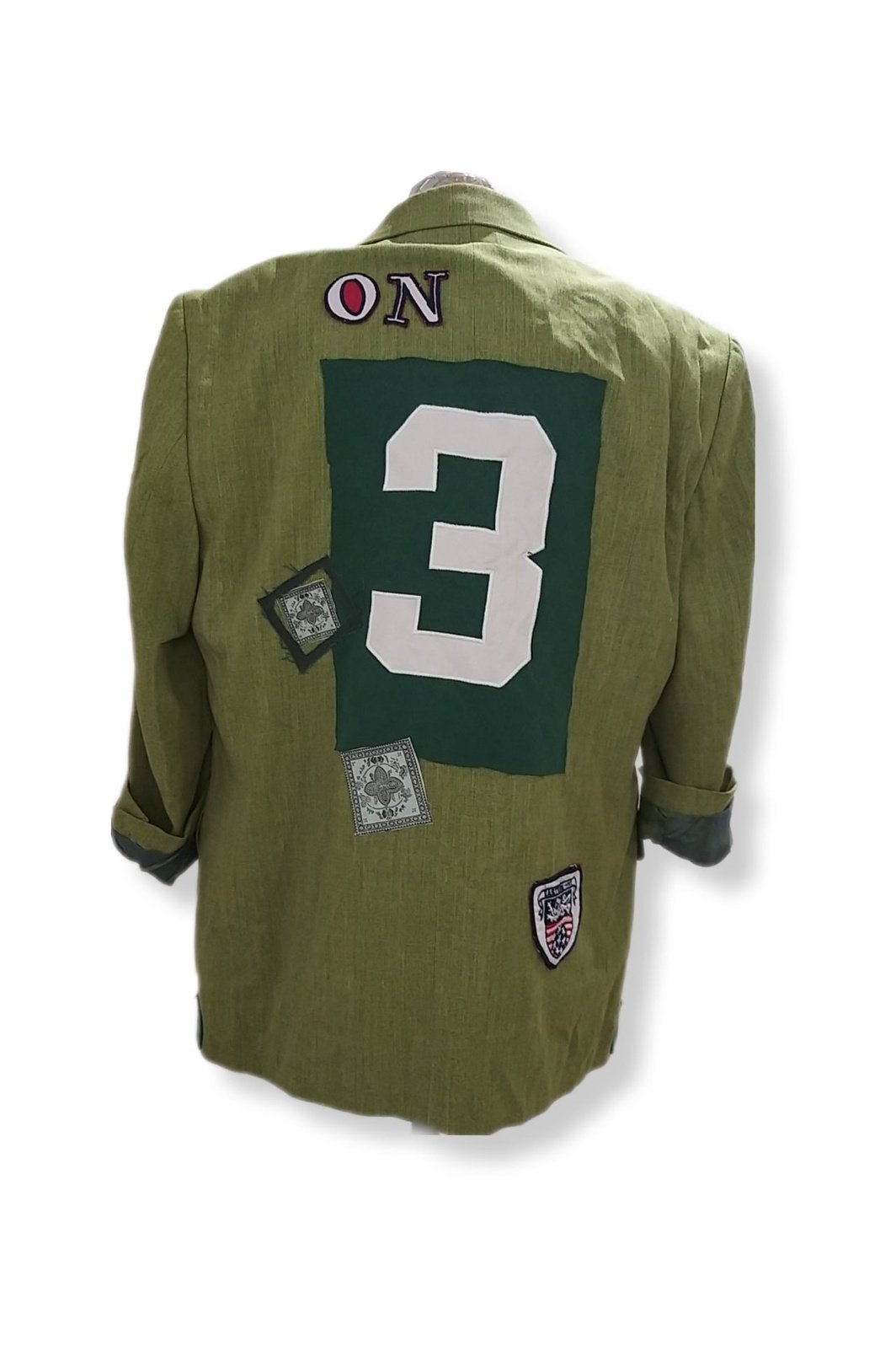 Green vintage blazer with PATCH NUMBER 3 theme