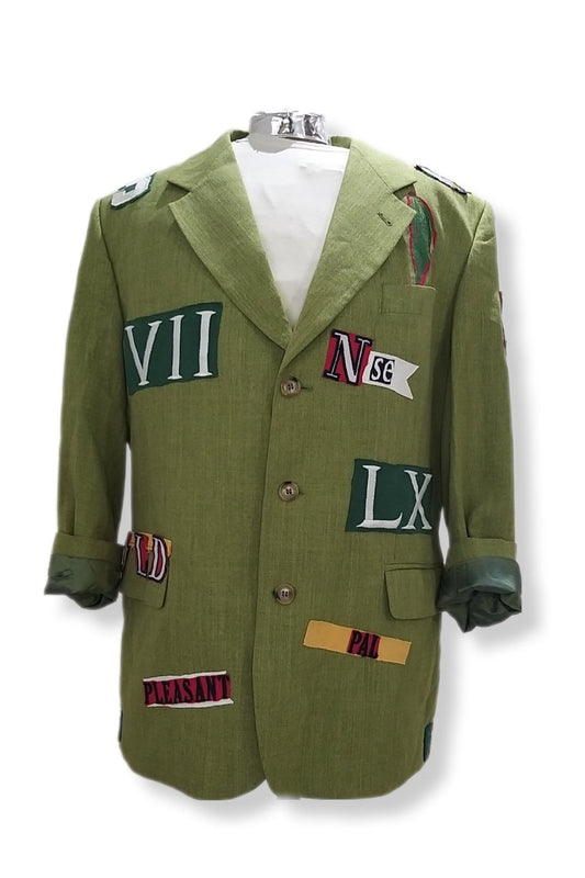 Green vintage blazer with PATCH NUMBER 3 theme