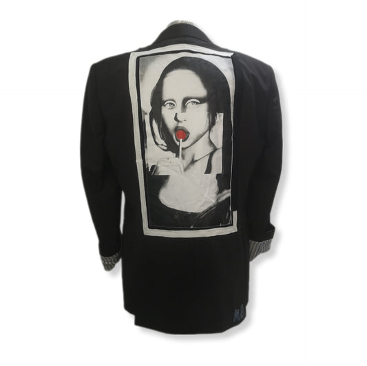 Oversized patch blazer with MONA LISA theme