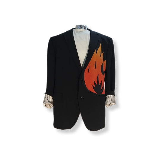 Luxury pre-owned Blazer wool  modified with FIRE theme