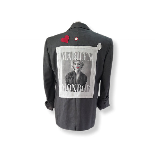 Single breasted oversized style wool blazer with MARILYN MONROE theme