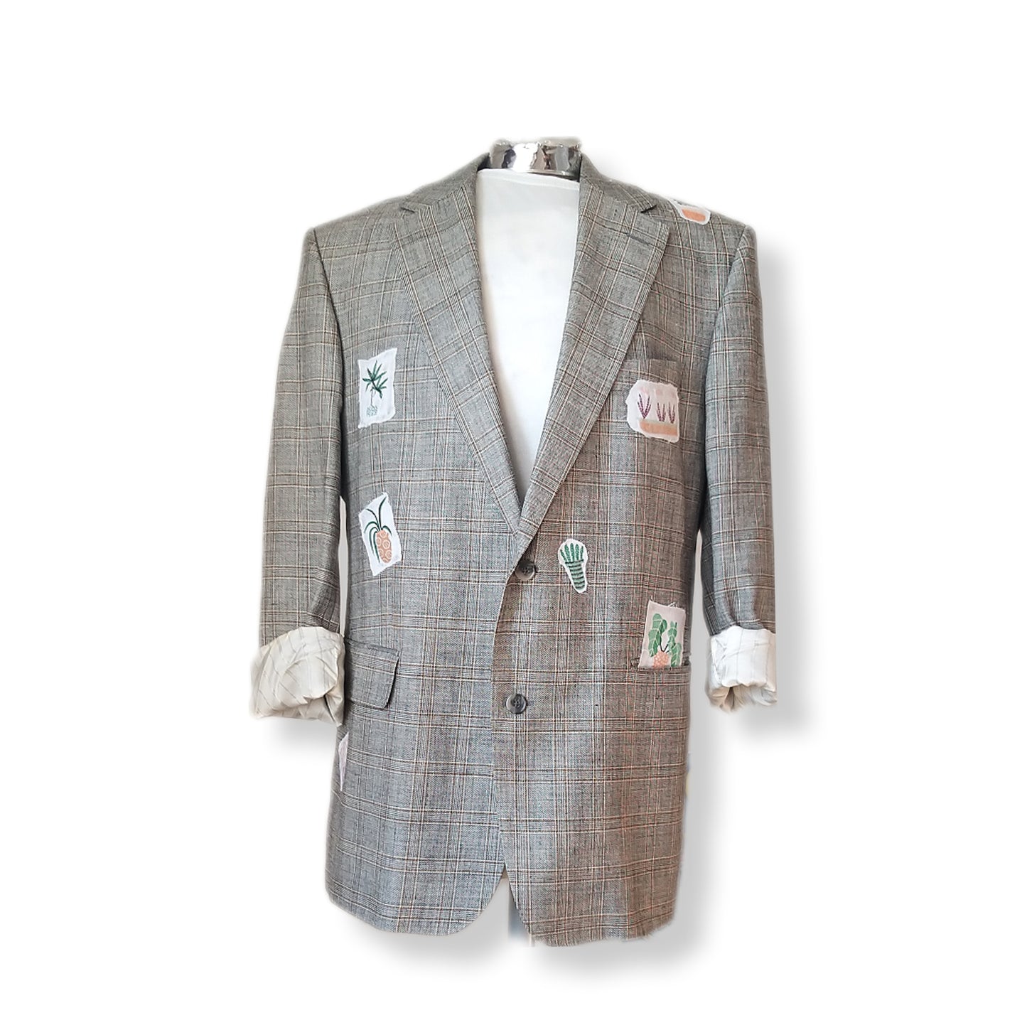 Single breasted pre-owned wool blazer suitable for oversized style with EAT MORE ART theme