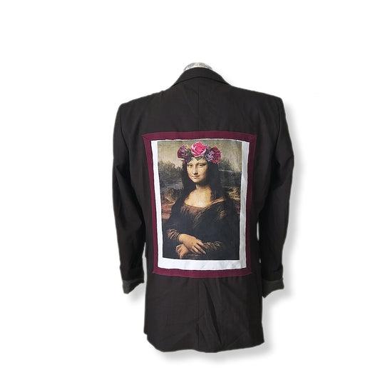 Pre-owned single breasted wool blazer with MONA LISA I'M A MUSE theme