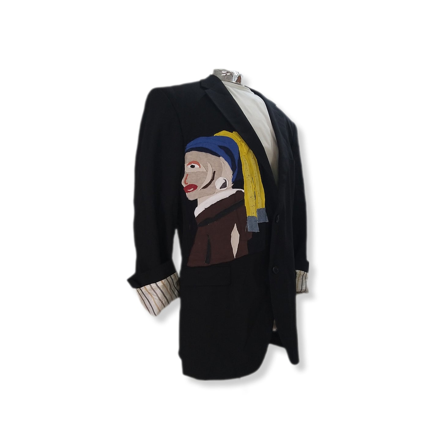 Pre-loved single brested patch blazer with GIRL WITH A PEARL theme