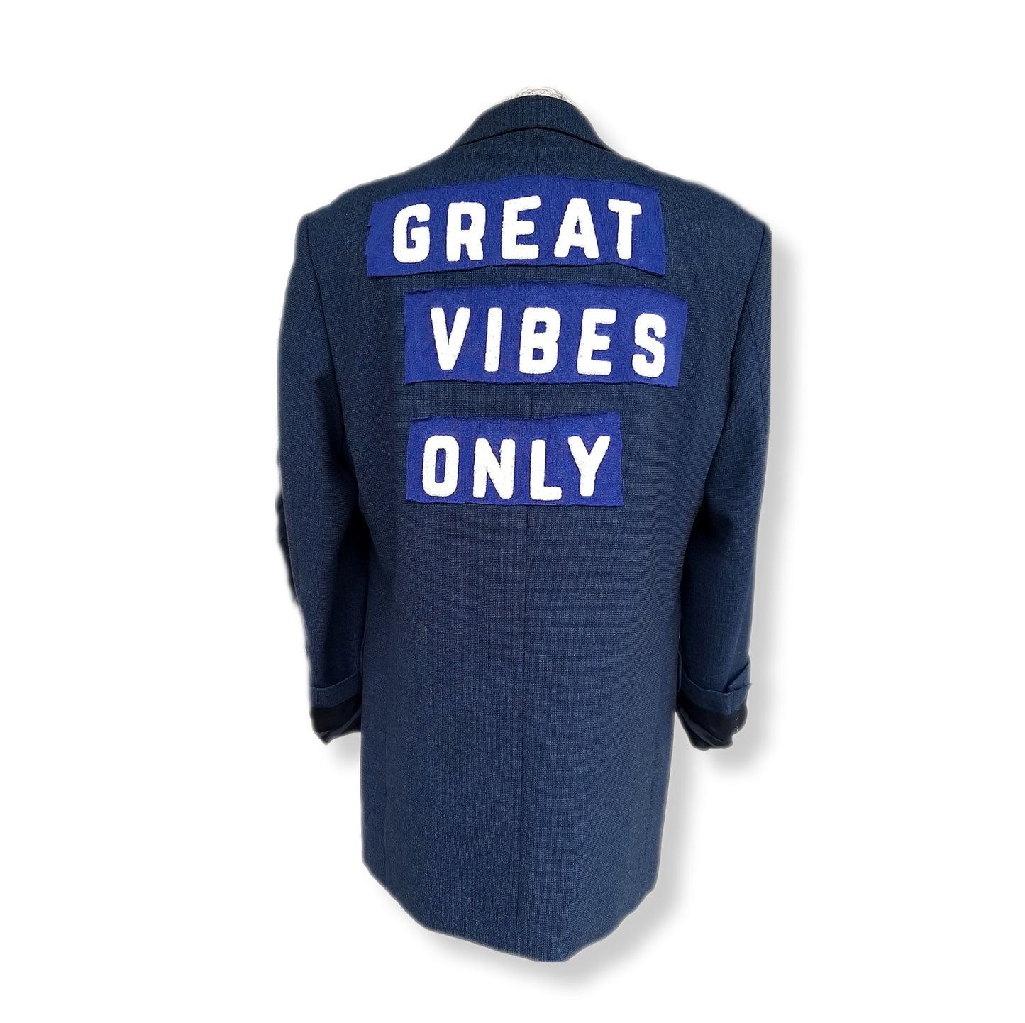 Oversized blazer with patches and theme GREAT VIBES ONLY theme