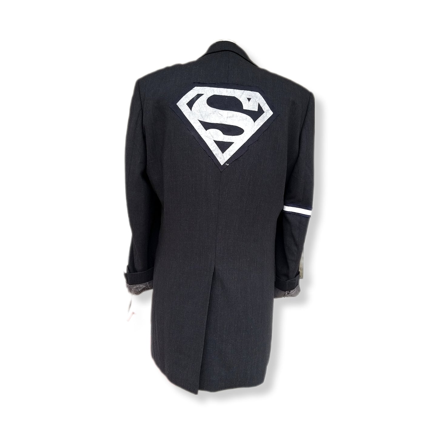 Pre-owned oversized patch blazer with SUPERMAN theme