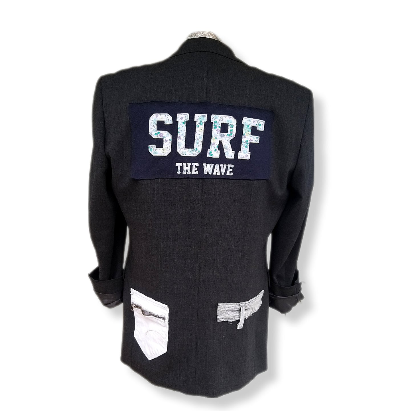 Oversized style patch blazer with SURF THE WAVE  theme