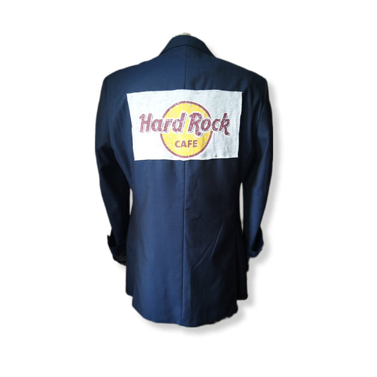 Navy single breasted blazer for summer with HARD ROCK CAFE theme