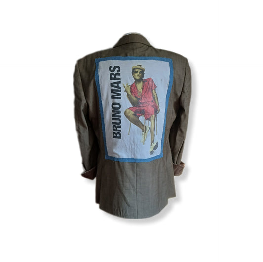 BRUNO MARS tableau patch on organic fabric suit jacket