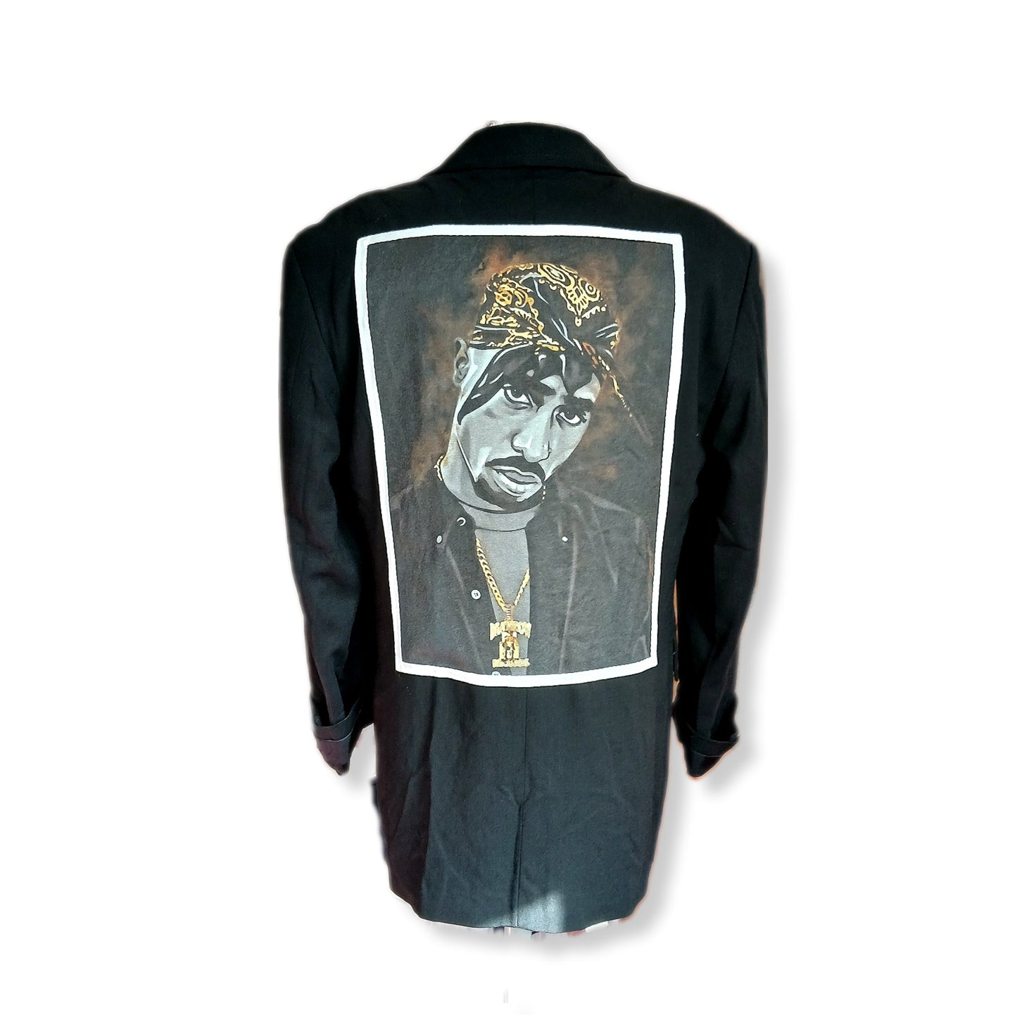 2PAC theme patch on organic fabric jacket