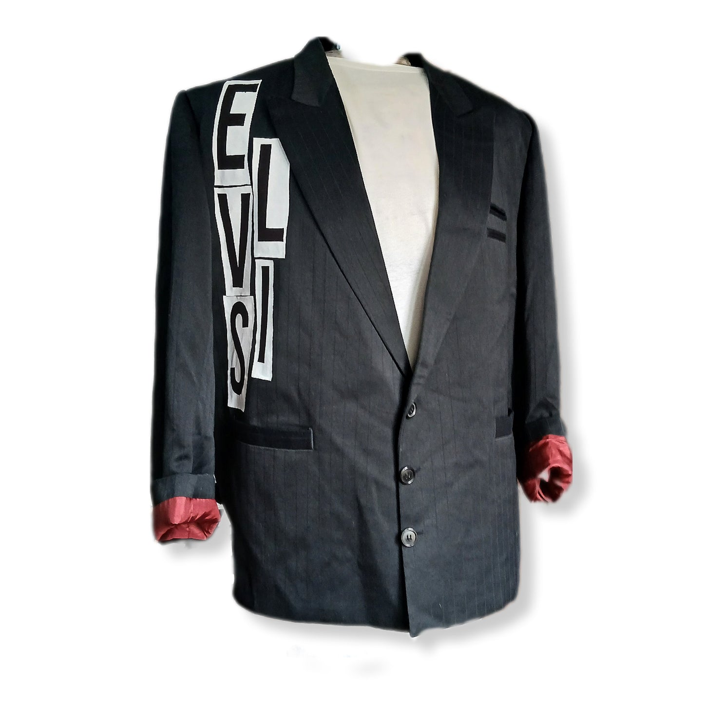 Epic tableau patch on organic fabric suit jacket