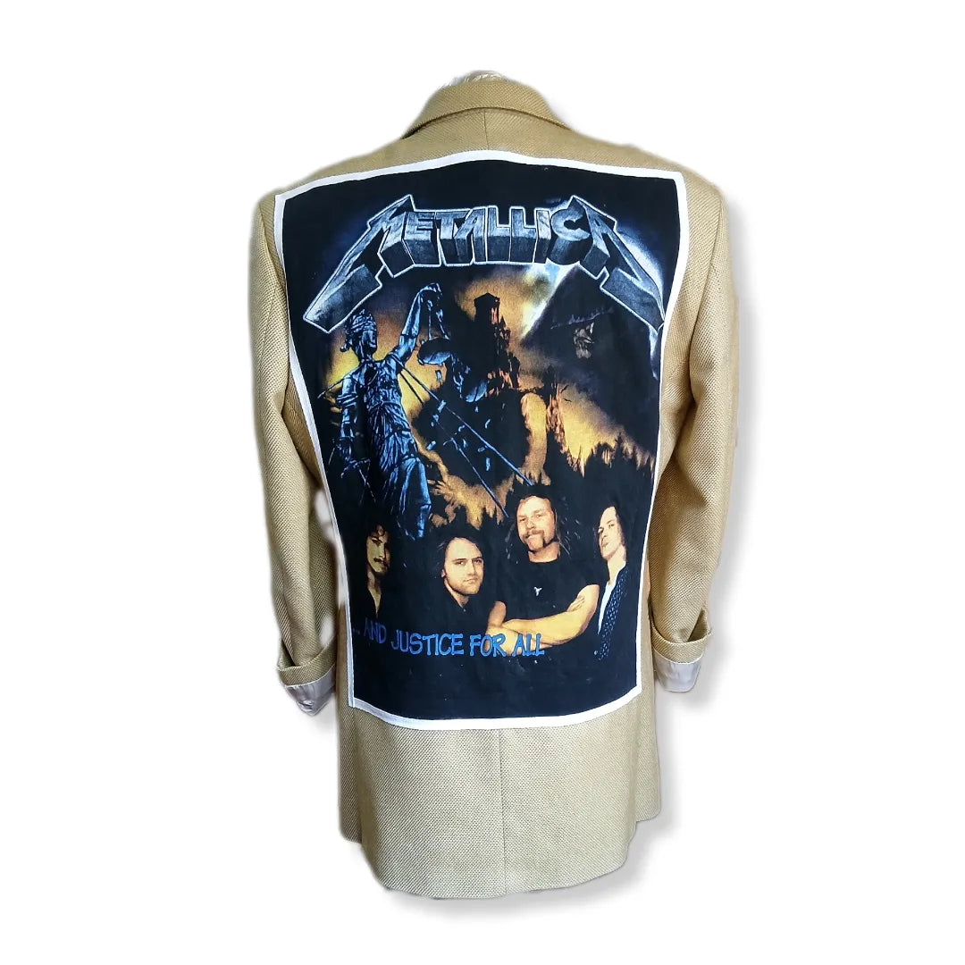 Luxury cashmere blazer with tableau patch METALLICA theme