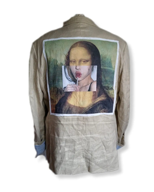 Mona Lisa iconic tableau on cotton sport jacket