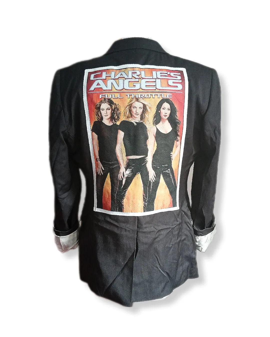 Charlie's Angeles tableau patch on single breasted slim suit jacket