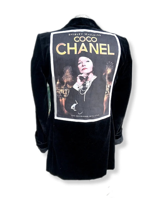 COCO tableau patch on velvet fabric suit jacket