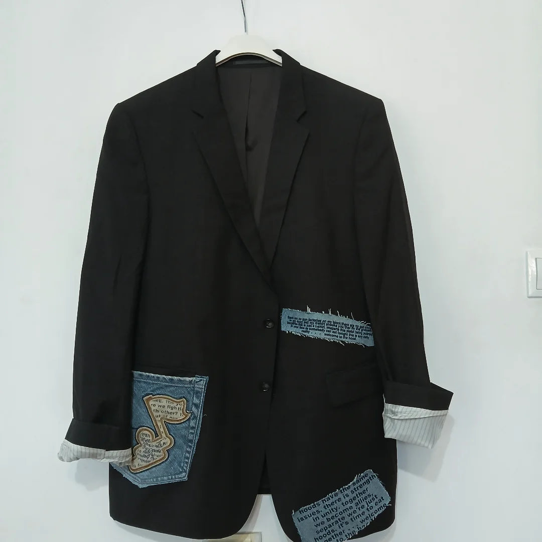 Blazer oversized with denim patches