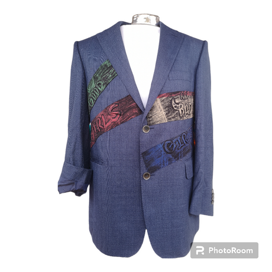 Vintage wool blazer with " GOOD AND EVIL, THE ANGEL AND DEVIL ON THE SHOULDERS SCENARIO" theme