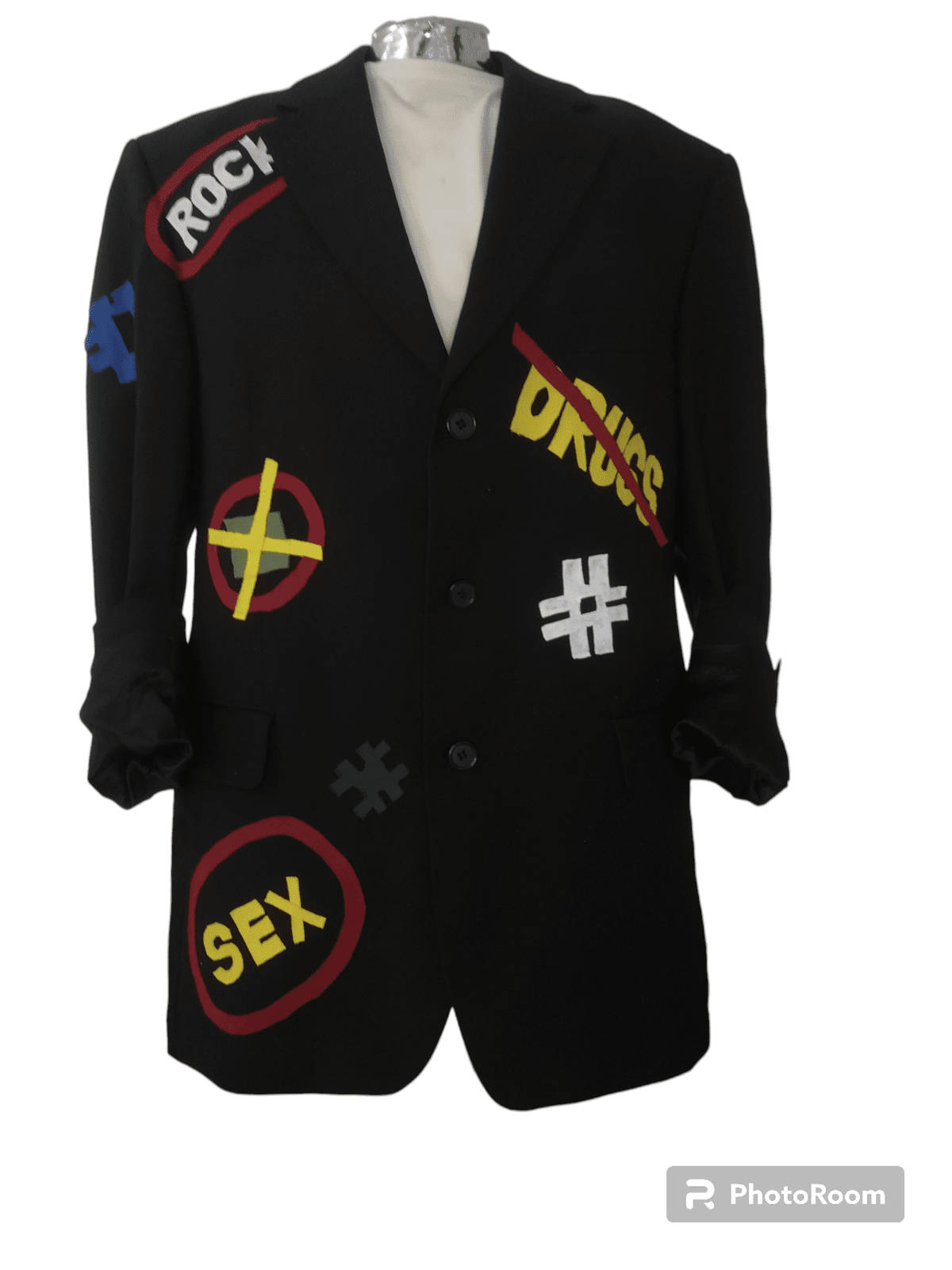 Vintage wool blazer with SEX DRUGS & ROCKNROLL theme