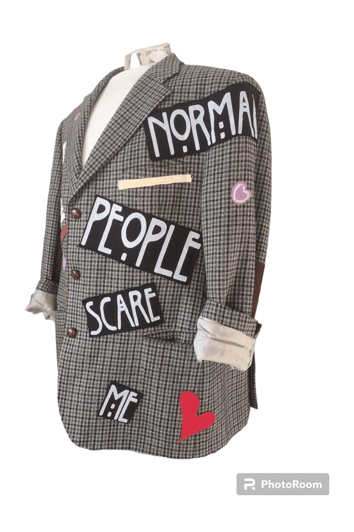 Vintage wool blazer with NORMAL PEOPLE SCARE ME theme