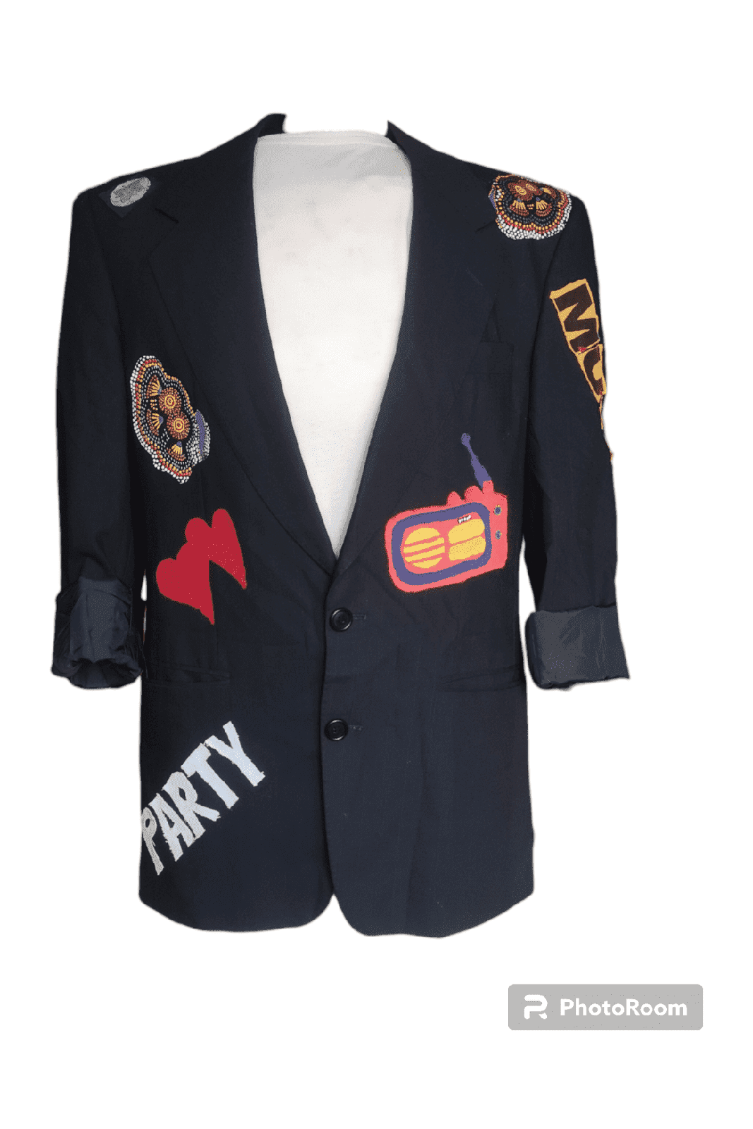 Vintage wool blazer with LOVE LIFE MUSIC theme